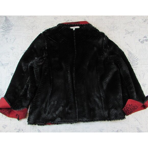 ROBERT KITCHEN Red Faux Suede Black Fur Reversible Jacket Boho Lagenlook XL - Picture 9 of 9